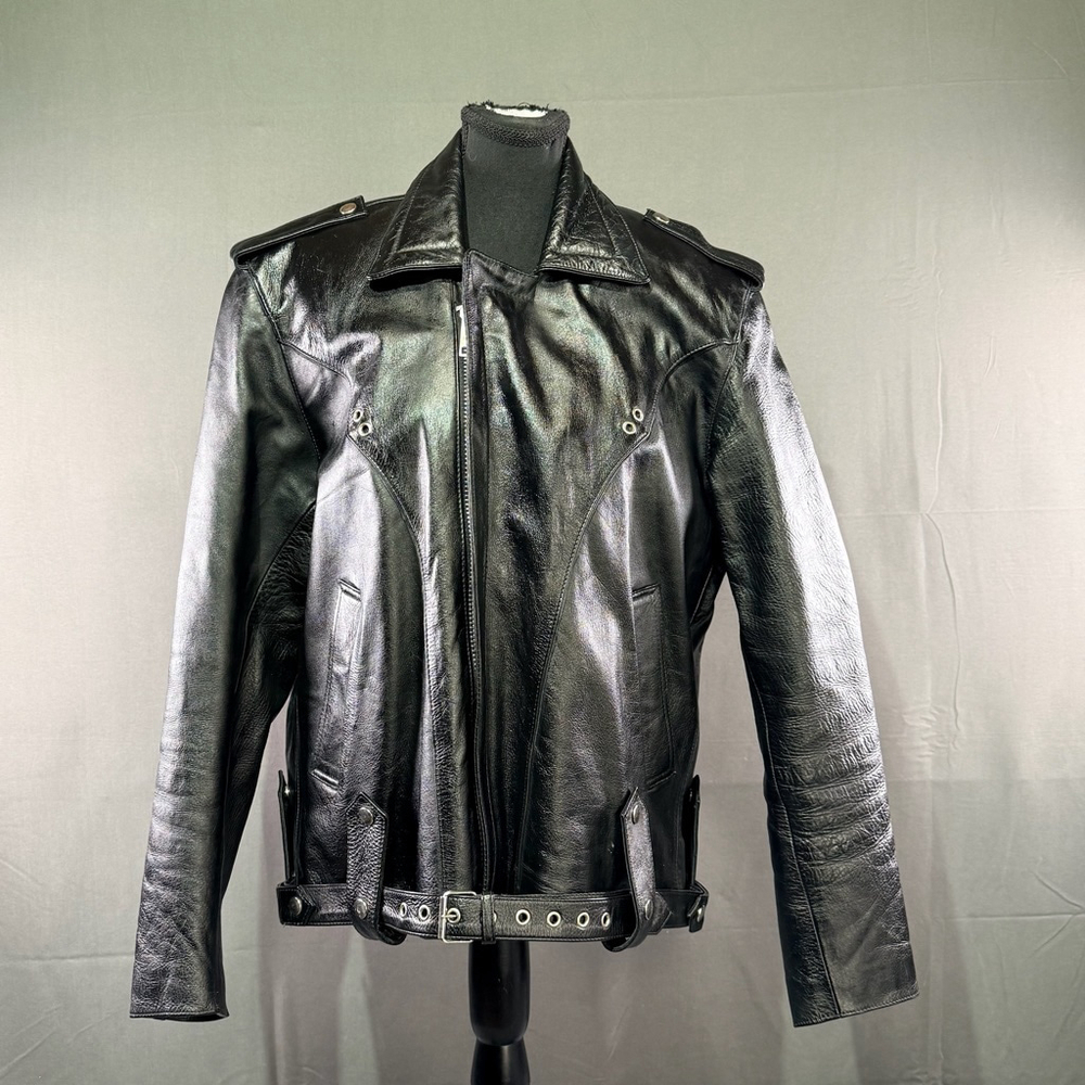 VTG Ripples Leather Jacket Men XL Belted Western Punk Grunge 80s Moto Black